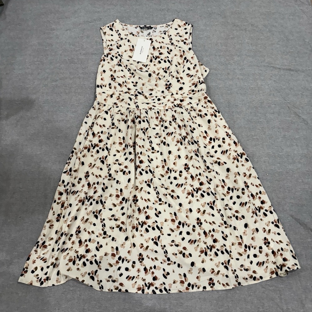 Bloomchic Women's US12 Dress NWT Off White W/ Brown/Tan/Black Paint Print New